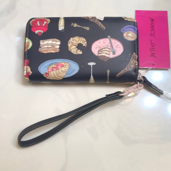 Betsey Johnson Black Faux Leather ZA Wallet Multi Colored Paris Dessert NWT - Picture 9 of 16